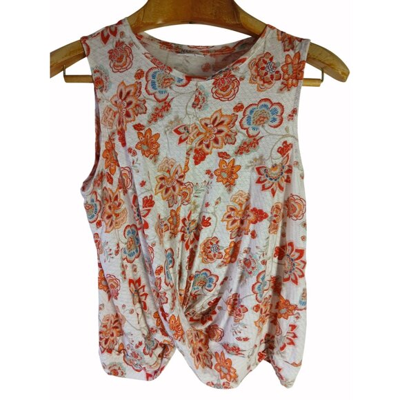 J. Jill Tops - J Jill Love Linen Floral Knit Tank Top M White Orange Pink Twist Banded Hem